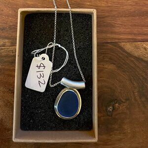 Blue seaglass Necklace (silver chain)